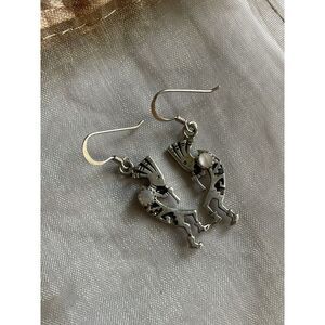 Vintage Sterling Silver Native American Kokopelli Earrings Dancing Flute